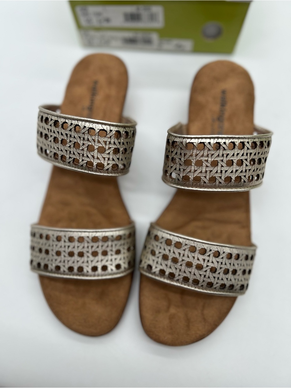 Walking Cradles Metallic Look Sandles With A Two Inch Wedge Slip Ons 10.5